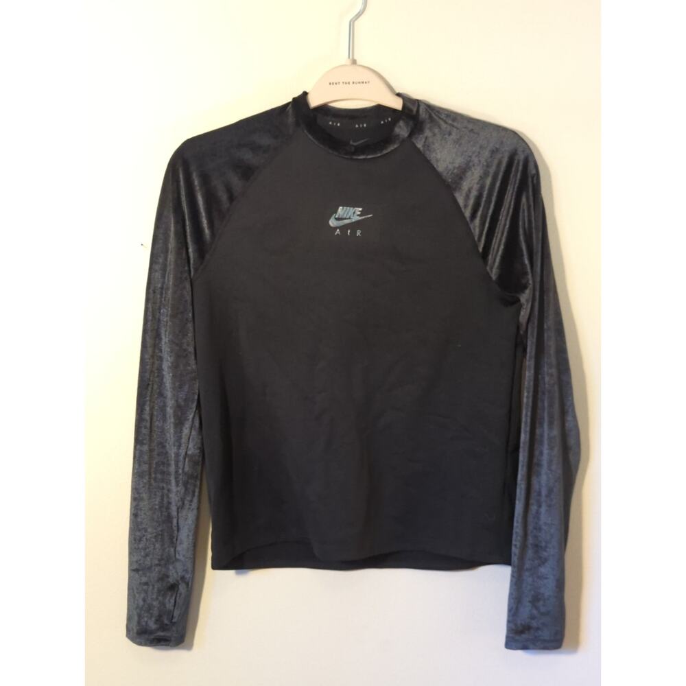 Nike Air Dri-Fit Black Midlayer Velour Long Sleeve Crew Sport T-Shirt Size M - Picture 3 of 6
